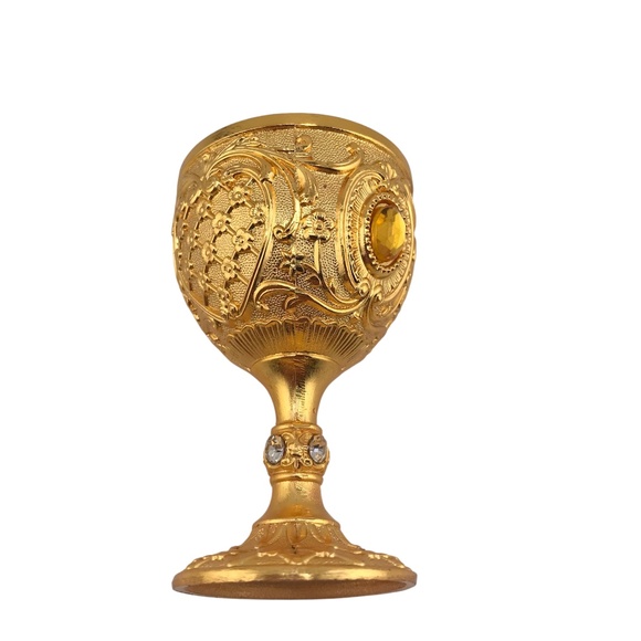 Vintage Metal Shot Glass Small Golden Goblet Gift Idea Home Decor - Picture 4 of 6